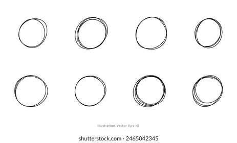 Handgezeichnete Kreis-Linien-Skizze-Set, Linien-Art-Stil ,Handgezeichnete Design-Elemente , Flaches modernes Design, isoliert auf weißem Hintergrund, Illustration Vektorgrafik EPS 10