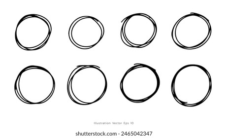 Hand drawn circle line sketch set, line art style  ,Hand drawn design elements , Flat Modern design, isolated on white background, illustration vector EPS 10