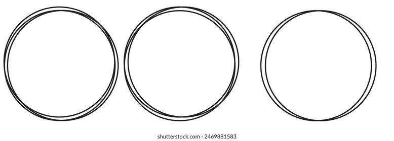 Hand drawn circle line sketch set. Vector circular scribble doodle round circles for message note mark design element. Pencil or pen graffiti bubble or ball