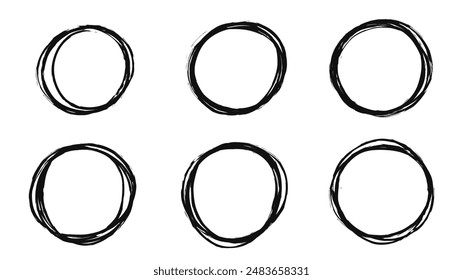 Hand drawn circle line sketch set, line art style  ,Hand drawn design elements , Flat Modern design, isolated on white background, illustration vector EPS 10