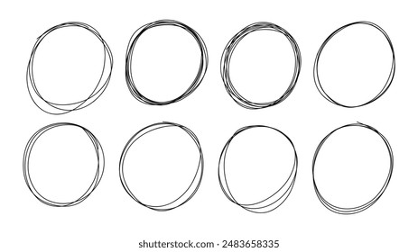 Hand drawn circle line sketch set, line art style  ,Hand drawn design elements , Flat Modern design, isolated on white background, illustration vector EPS 10