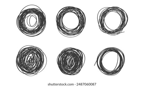 Conjunto de boceto de línea circular dibujado a mano, estilo de arte de línea, Elementos de diseño dibujados a mano, diseño plano moderno, aislado sobre fondo blanco, ilustración Vector EPS 10