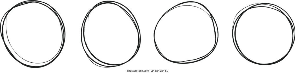 Hand drawn circle line sketch set. Vector circular scribble doodle round circles for message note mark design element. Pencil or pen graffiti bubble or ball draft illustration eps 10,