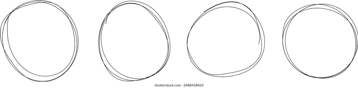 Conjunto de esbozo de línea circular dibujado a mano. Vector circular garabato doodle círculos redondos para el elemento de diseño de marca de nota de mensaje. Ilustración del dibujo de la burbuja o de la bola del graffiti del lápiz o de la pluma eps 10,