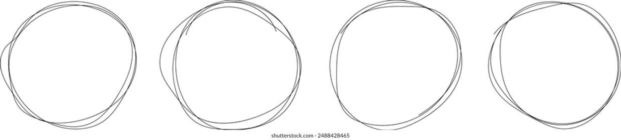 Conjunto de esbozo de línea circular dibujado a mano. Vector circular garabato doodle círculos redondos para el elemento de diseño de marca de nota de mensaje. Ilustración del dibujo de la burbuja o de la bola del graffiti del lápiz o de la pluma eps 10,
