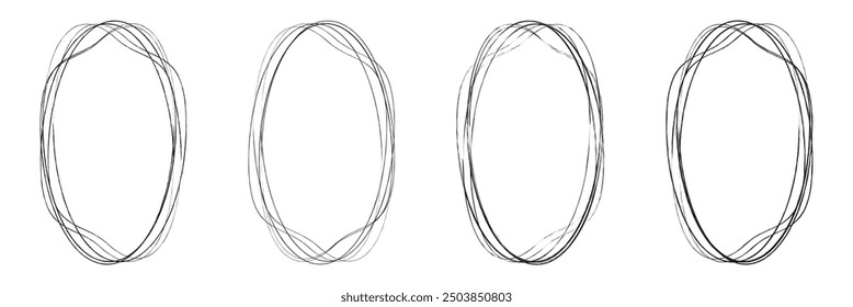Hand drawn circle line sketch set. Vector circular scribble doodle round circles for message note mark design element. Pencil or pen graffiti bubble or ball draft illustration.