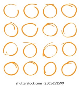 Hand drawn circle line sketch set. Vector circular scribble doodle round circles for message note mark design element. Pencil or pen graffiti bubble or ball draft illustration.