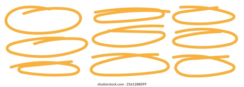 Hand drawn circle line sketch set. Vector circular scribble doodle round circles for message note mark design element. Pencil or pen graffiti bubble or ball draft illustration