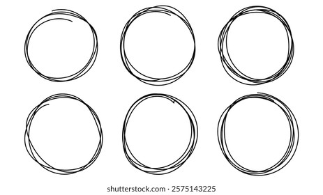 Hand drawn circle line sketch set, line art style  ,Hand drawn design elements , Flat Modern design, isolated on white background, illustration vector EPS 10