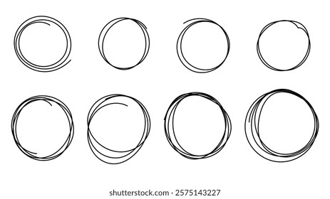 Hand drawn circle line sketch set, line art style  ,Hand drawn design elements , Flat Modern design, isolated on white background, illustration vector EPS 10