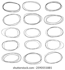 Hand drawn circle line sketch set isolated on white background. Brush circles. grunge circles. Vector circular scribble doodle round circles for message and for note mark . Vector illustration. EPS 10