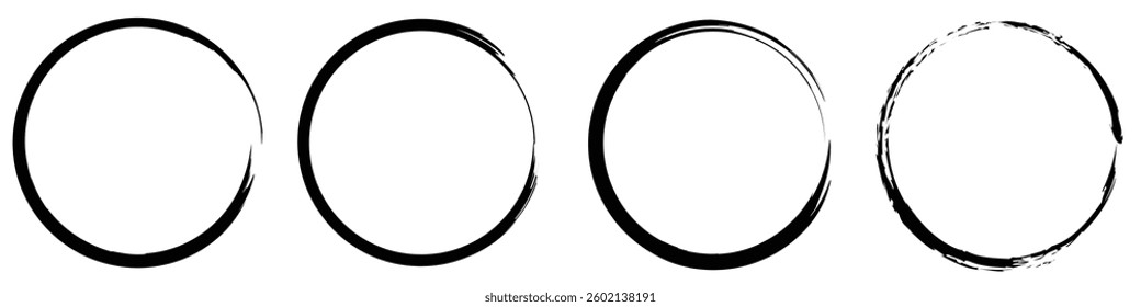 Hand drawn circle line sketch set. Circular vector image. Hand drawn circle with doodle patterns. Vector brush strokes circles of paint.