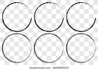 Hand drawn circle line sketch set. Circular vector image. Hand drawn circle with doodle patterns. Vector brush strokes circles of paint on white background.