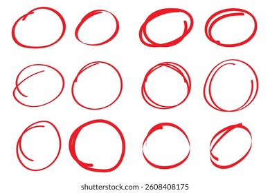 Hand drawn circle line sketch set. Circular vector image. Hand drawn circle with doodle patterns. Vector brush strokes circles of paint on white background.