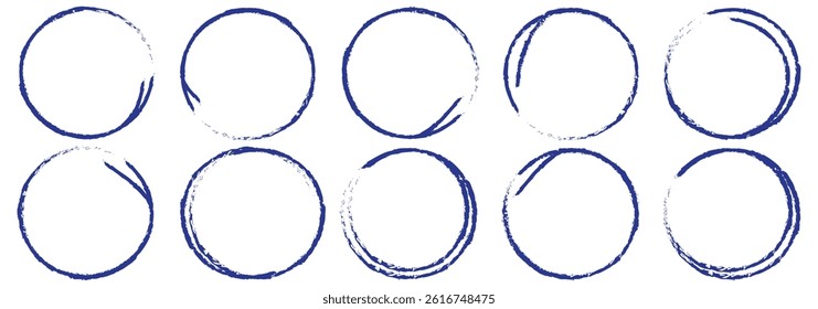 Hand drawn circle line sketch set. Circular vector image. Hand drawn circle with doodle patterns. Vector brush strokes circles of paint on white background.