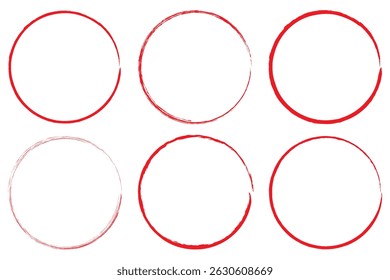 Hand drawn circle line sketch set. Circular vector image. Hand drawn circle with doodle patterns. Vector brush strokes circles of paint on white background.