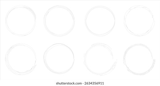 Esboço de linha circular desenhado à mão isolado no fundo branco. Círculos redondos de rabisco circular vetorial para mensagem e para marca de nota eps10