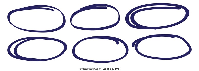 Hand drawn circle line sketch set. Circular vector image. Hand drawn circle with doodle patterns. Vector brush strokes circles of paint on white background. eps 10