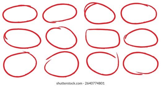 Hand drawn circle line sketch set. Vector circular scribble doodle round circles for message note mark design element. Pencil or pen graffiti bubble or ball draft illustration. EPS 10.