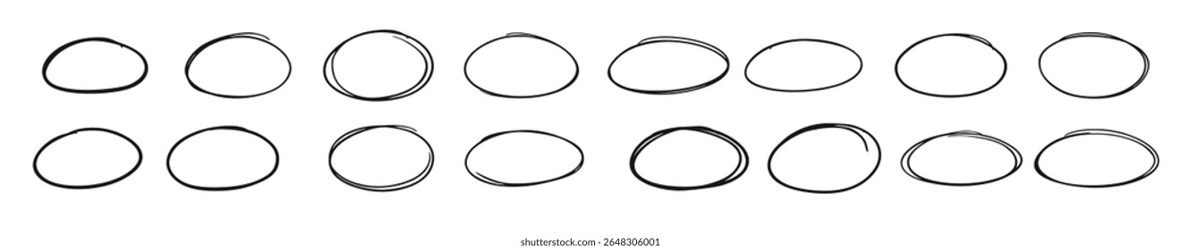 Hand drawn circle line sketch set. Circular scribble doodle round circles, Circles Rounds Bubbles