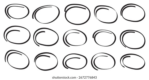 Hand drawn circle line sketch set. Black pen hand drawn doodle grunge circle highlights. Hand drawn circle line sketch set.