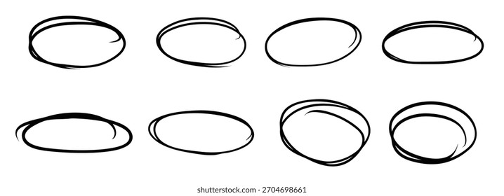 Hand drawn circle line sketch. Vector set circular scribble doodle round circles,  message note mark design element. Pencil, pen, graffiti bubble, ball draft illustration. - Vector 
