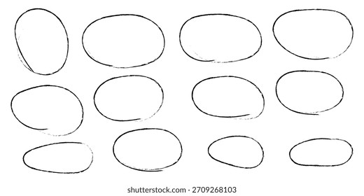 Hand drawn circle line sketch set. Circular vector image. Vector brush strokes circles of paint on white background, doodle round circles for message note