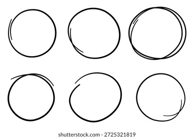 Conjunto de esboços desenhado à mão em linha circular. Rabisco circular vetorial rabiscar círculos redondos para o elemento de design de marca de nota de mensagem.