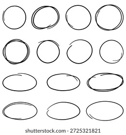 Hand drawn circle line sketch set. Vector circular scribble doodle round circles for message note mark design element.
