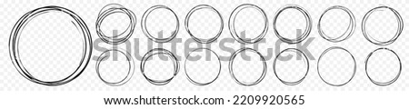 Hand drawn circle line sketch set. Vector circular scribble doodle round circles for message note mark design element. Pencil or pen graffiti  bubble or ball draft illustration