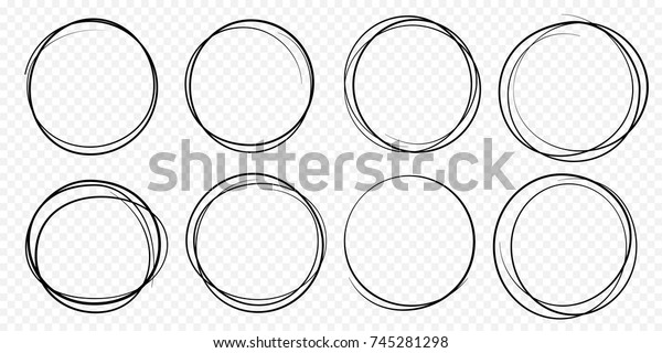 Hand drawn\
circle line sketch set. Vector circular scribble doodle round\
circles for message note mark design element. Pencil or pen\
graffiti  bubble or ball draft\
illustration.