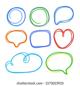 Hand drawn circle line sketchy speech bubbles vector set isolated on white. Template for a message 
