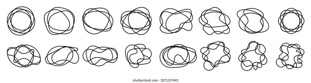 Hand drawn circle linear sketch. Set of doodle circles. Vector illustration. Black doodle sketched circles