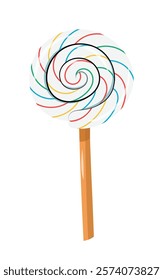 Hand drawn circle mint lollipop on a stick, isolated vector illustration of a colorful candy.