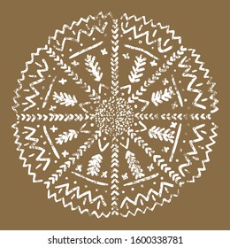 Hand drawn circle ornament with texture effect. Abstract magic circle vector illustration. Print design for card, shirt, poster, tile, postcard.