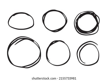 Hand drawn circle outline sketch set. Circular scribble vector circle round for design element on white background.