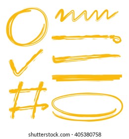 hand drawn circle, oval highlighter and underlines, brush lines