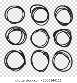 Dibujado a mano círculo o línea ovalada boceto conjunto. Dibujo a mano garabato circular garabatear círculos redondos. Ilustración vectorial para elemento de diseño de marca de nota de mensaje sobre un fondo blanco aislado.