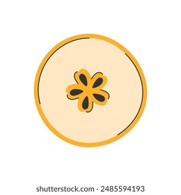 Hand drawn circle piece of pear cut crosswise. Slice of yellow pear fruit with seeds. Healthy lifestyle
