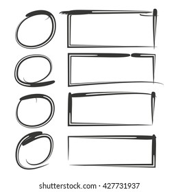 hand drawn circle and rectangle frames and highlighters for marking text
