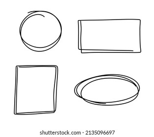 Hand drawn circle, rectangle, oval, square line sketch set. Round frame with Copy Space. doodle Border for message, note. Pencil graffiti bubble Vector illustration 