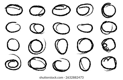 Hand Drawn Circle Scribbles Collection – Ruwzwarte Doodle Schetsen van Onregelmatige Ronde Vormen en Frames