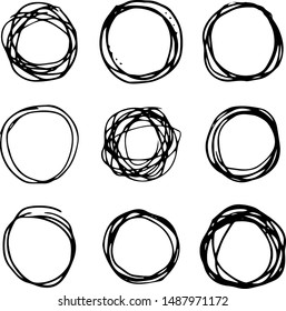 Hand drawn circle set doodle icon. Hand drawn black sketch. Sign cartoon symbol. Decoration element. Isolated on white background. Flat design. Vector illustration.