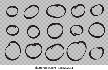 Hand drawn circle set. Sketched circles for design elements. Doodle marker line