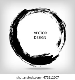 Hand drawn circle shape. Circular label, logo design element, frame. Brush abstract wave. Black enso zen symbol. Vector illustration. Place for text.