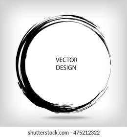 Hand drawn circle shape. Circular label, logo design element, frame. Brush abstract wave. Black enso zen symbol. Vector illustration. Place for text.