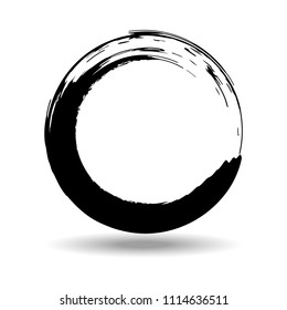 Hand drawn circle shape. Label, logo design element. Brush abstract wave. Black enso zen symbol. Vector illustration.