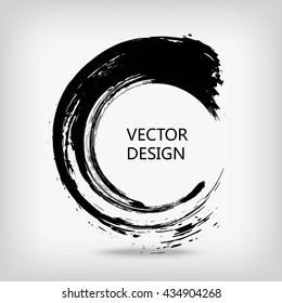 Hand drawn circle shape.  label, logo design element. Brush abstract wave. Black enso zen symbol.  Vector illustration.