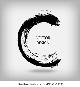 Hand drawn circle shape. label, logo design element. Brush abstract wave. Black enso zen symbol.  Vector illustration.