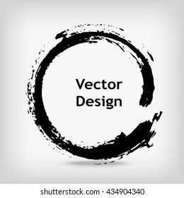 Hand drawn circle shape. label, logo design element. Brush abstract wave. Black enso zen symbol.  Vector illustration.